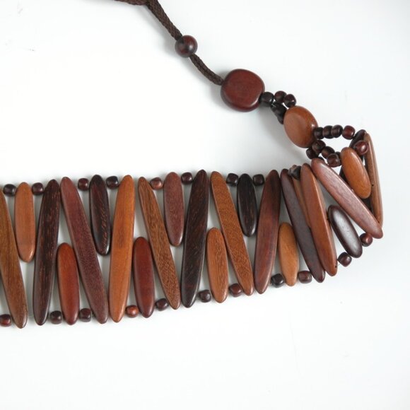 Vtg Mid Century Modern Boho Hippie Belt 1970s Waist Hip Belt FLAT WOOD BEAD main image 10